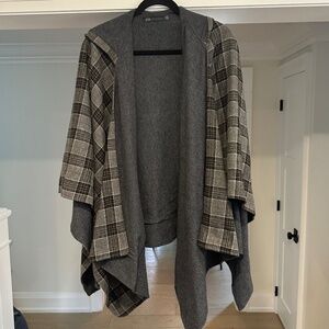 John Eshaya Grey Plaid Wrap / Cape - OS